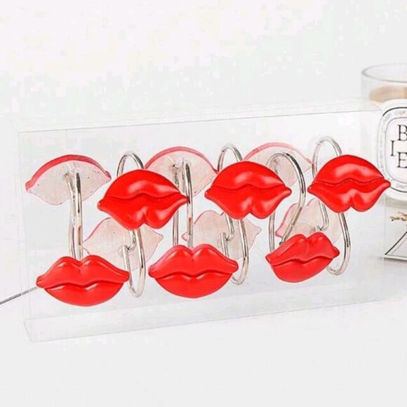 At Home Red Lip Shaped Shower Curtain Rings - Picture 4 of 9